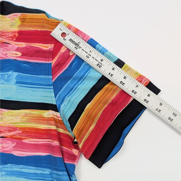 Bugatchi‎ Uomo Polo Shirt Mens Large Multicolor Abstract Paint Print Striped - Picture 7 of 10